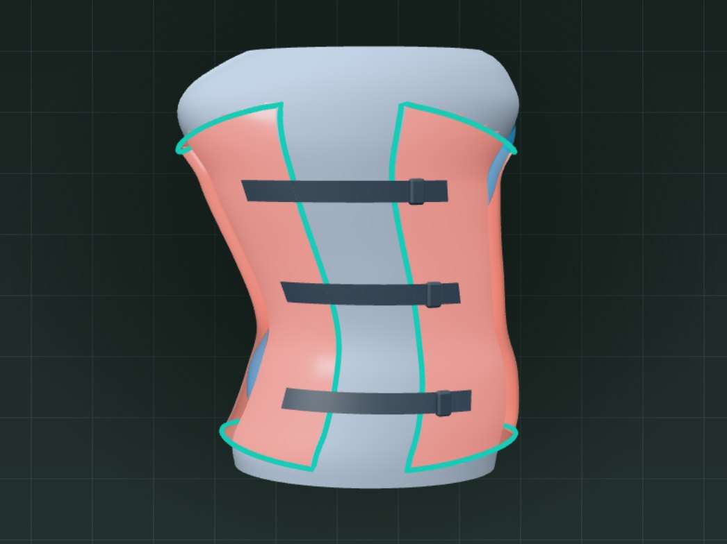 Finished spinal brace shell around a torso scan