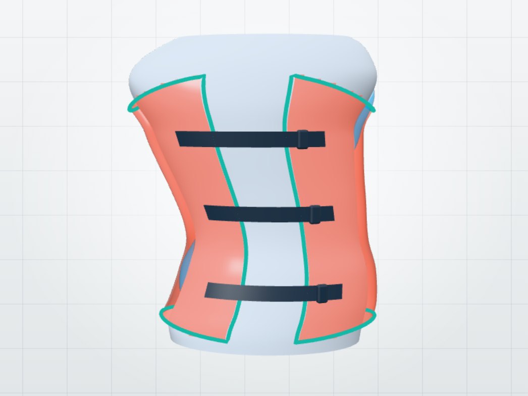 Finished spinal brace shell around a torso scan